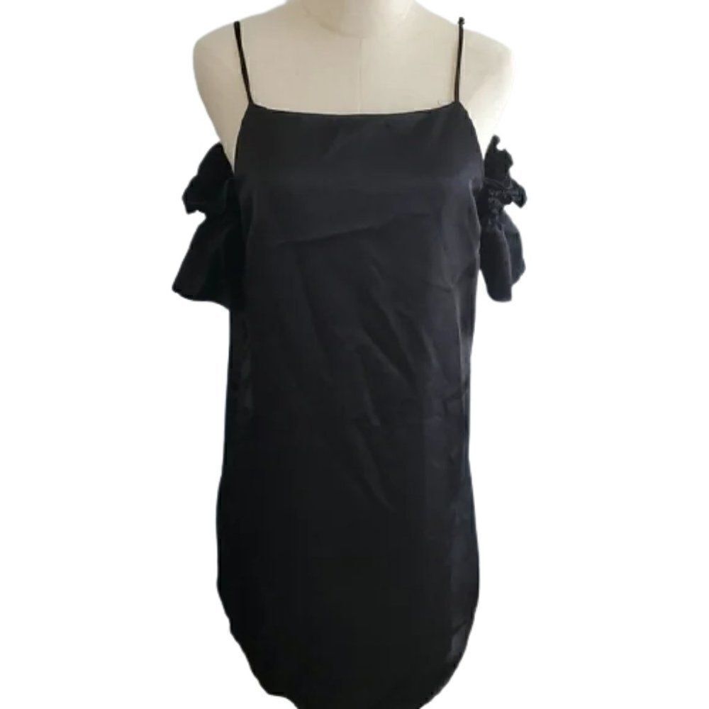 Kimchi Blue Black Satin Off Shoulder Dress